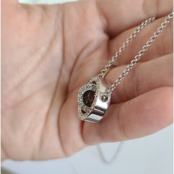 Swarovski Pave Hollow Crystal Circle 18 Inch Pendant Necklace - Picture 12 of 14